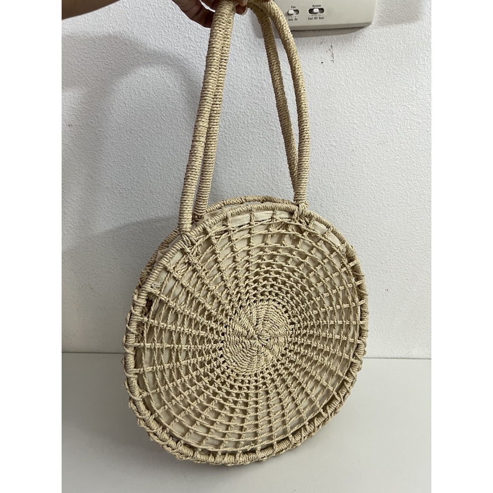 Marabelle‎ Round Natural Straw Rattan Handbag w/Gold Flecks Travel Boho Beach